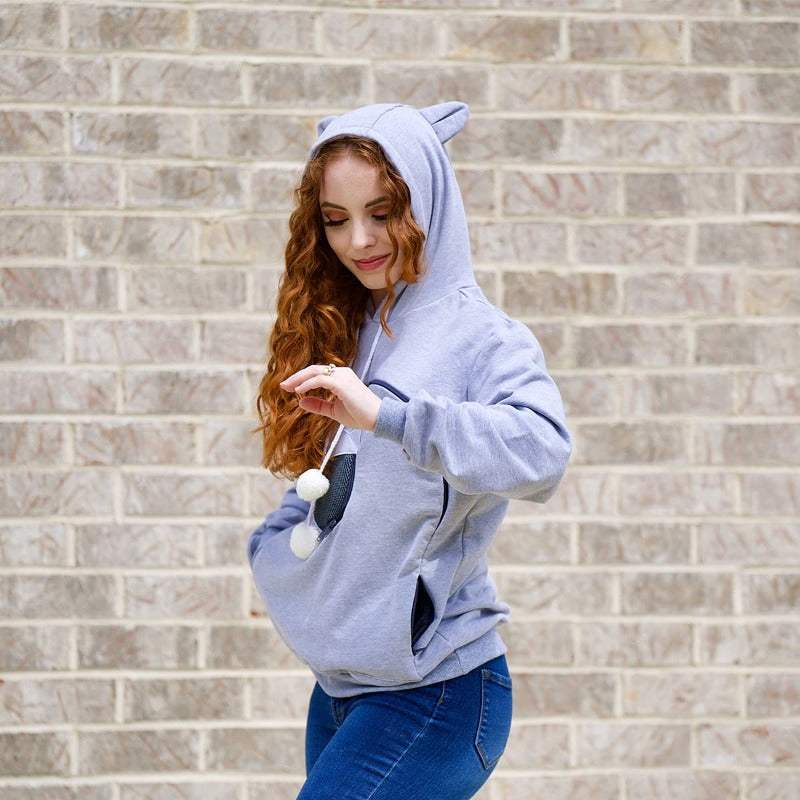 Cozy Pet Carrier Hoodie with Cat Ears.