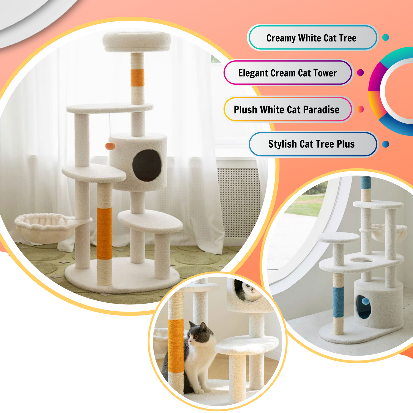 White Cream Style Cat Tree Plus