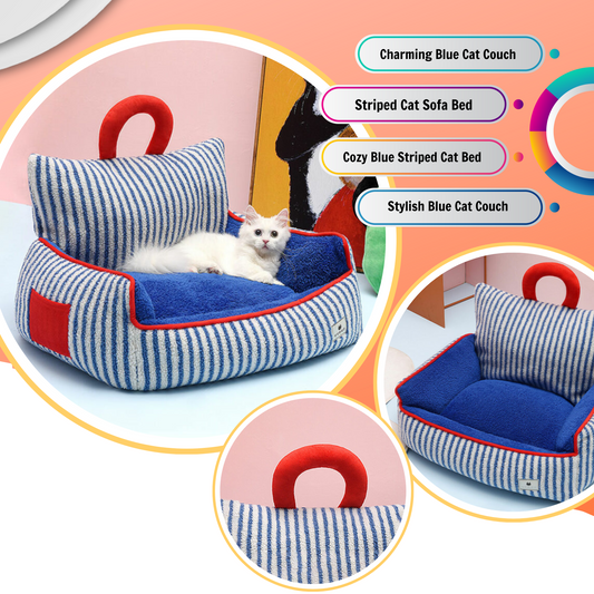 Charming Blue Striped Cat Couch - Cat Bed