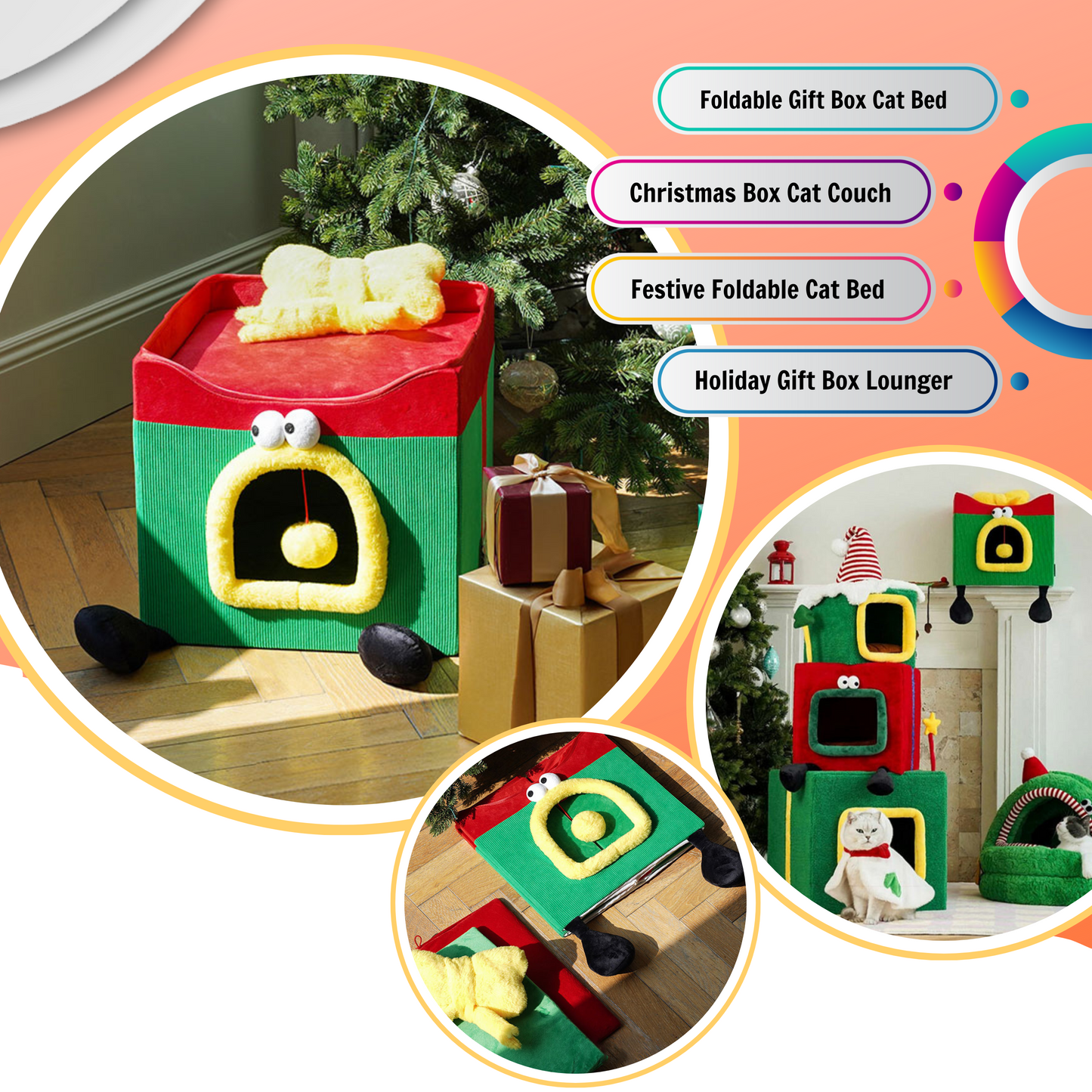 Foldable Christmas Gift Box Cat Bed