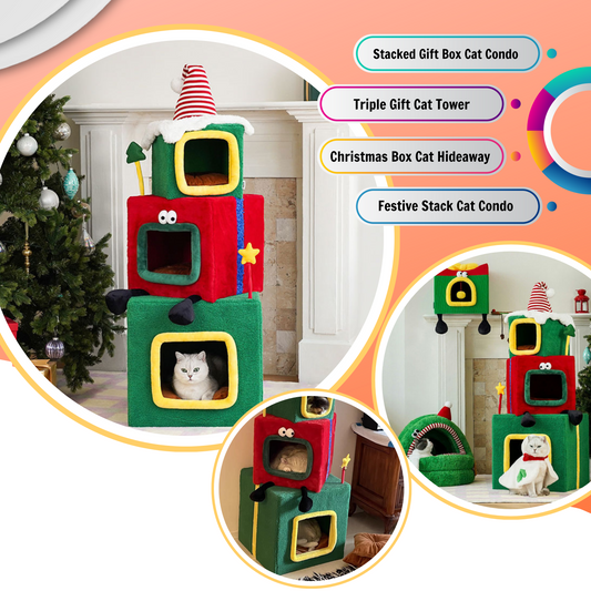 Stacked Christmas Gift Box Cat Condo