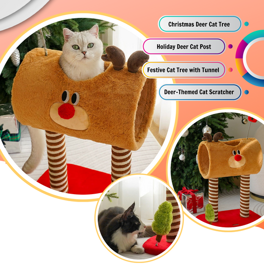 Christmas Deer Cat Tree - Cat Tunnel & Post