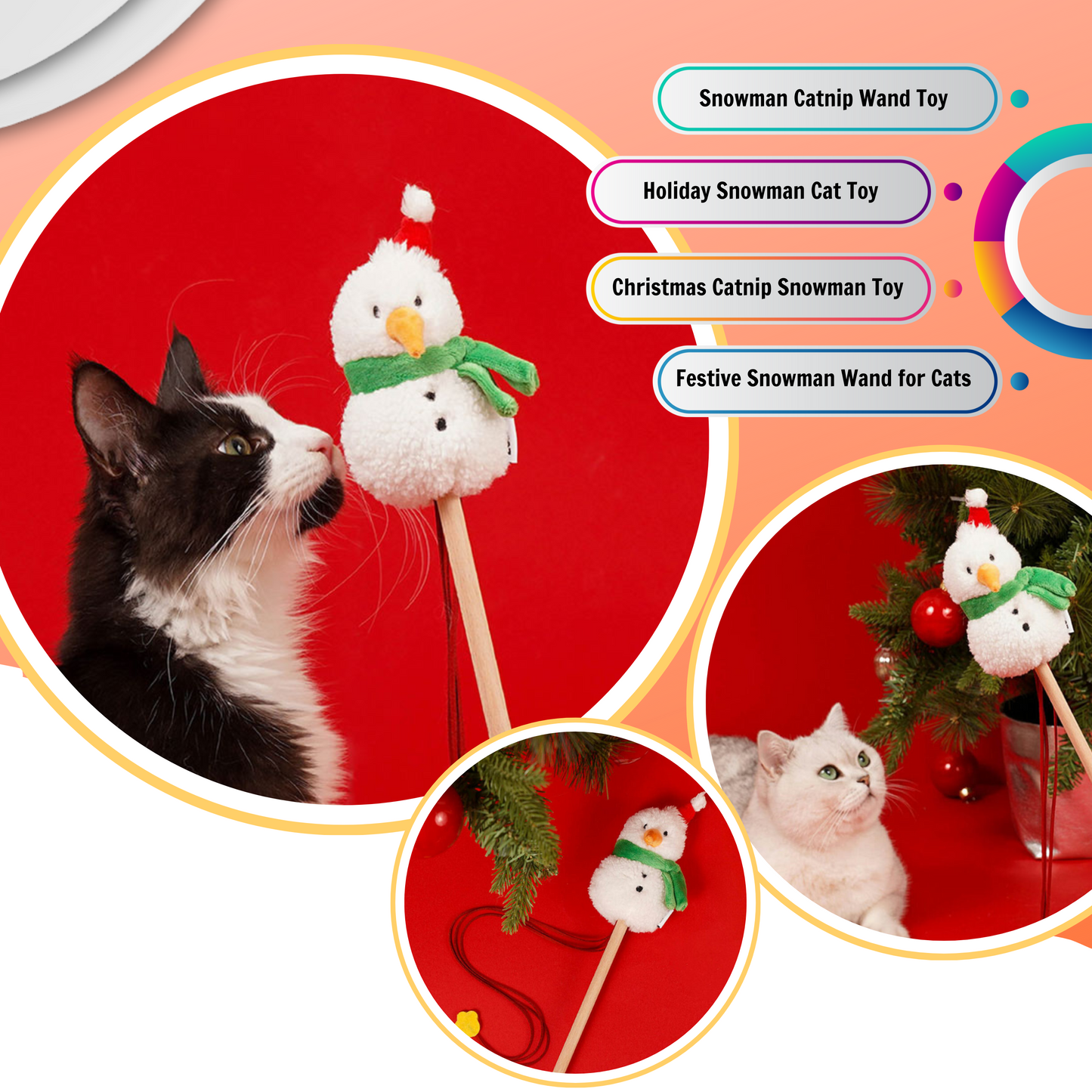 Christmas Snowman Catnip Cat Wand Toy