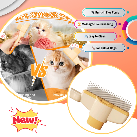 Self-cleaning Pet Flea Comb Grooming Brush.