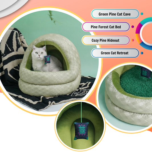 Green Pine Cave Cat Bed