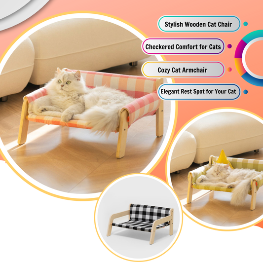 Wooden Checkered Cat Armchair