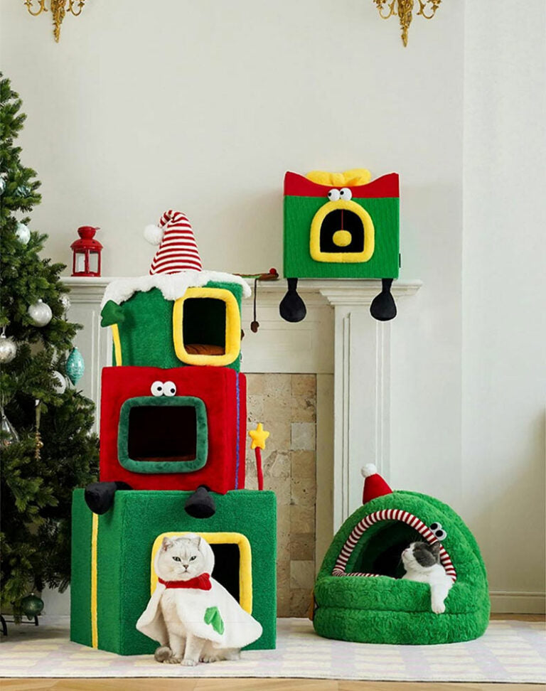 Foldable Christmas Gift Box Cat Bed
