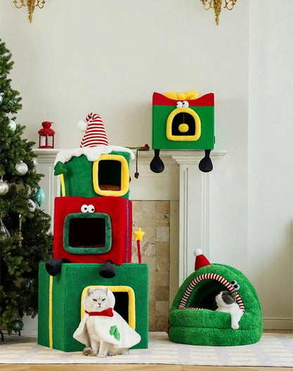 Foldable Christmas Gift Box Cat Bed