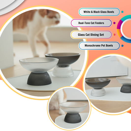 White & Black Glass Cat Bowls