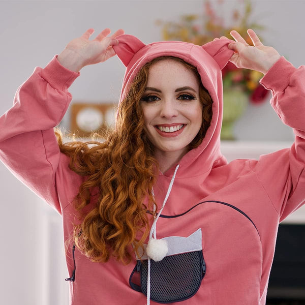 Cozy Pet Carrier Hoodie with Cat Ears.
