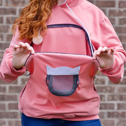 Cozy Pet Carrier Hoodie with Cat Ears.