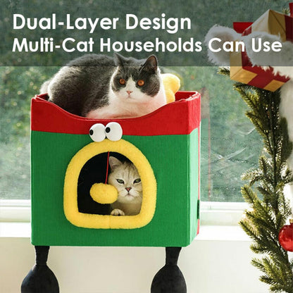 Foldable Christmas Gift Box Cat Bed