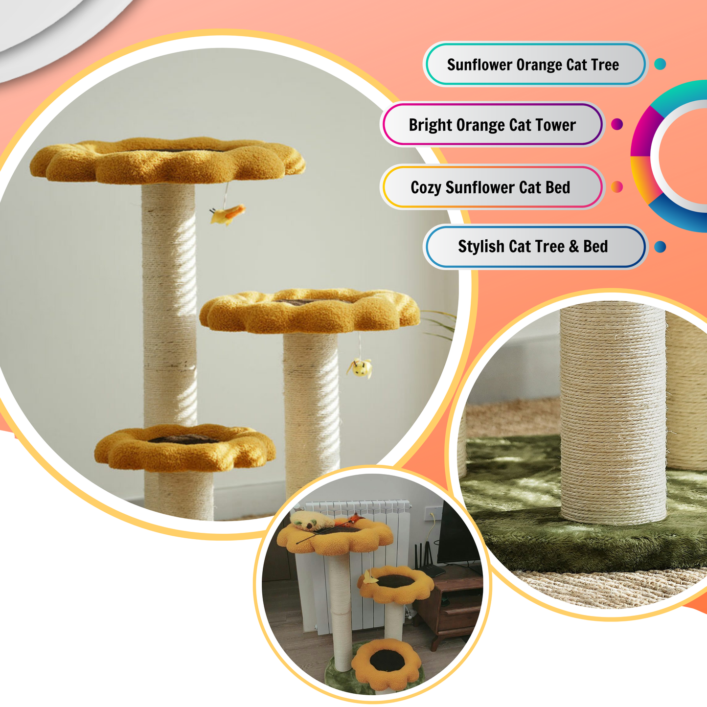 Sunflower Orange Cat Tree - Cat Bed & Cat Tower